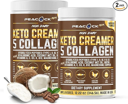 Collagen Keto Creamer Powder, Coconut MCT, Peptides, Unflavored, Hydrolyzed, B12, Magnesium (24.44 Ounces (Pack of 2))