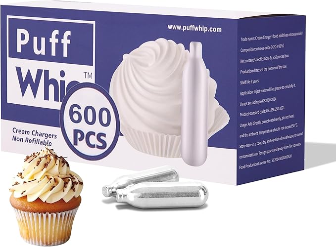 Whipped Cream Charger, Whip Cream Charger 8g Premium Stainless Steel Cartridges for Whipped Cream Dispenser-Pure and Flavor Neutral with Long Shelf Life