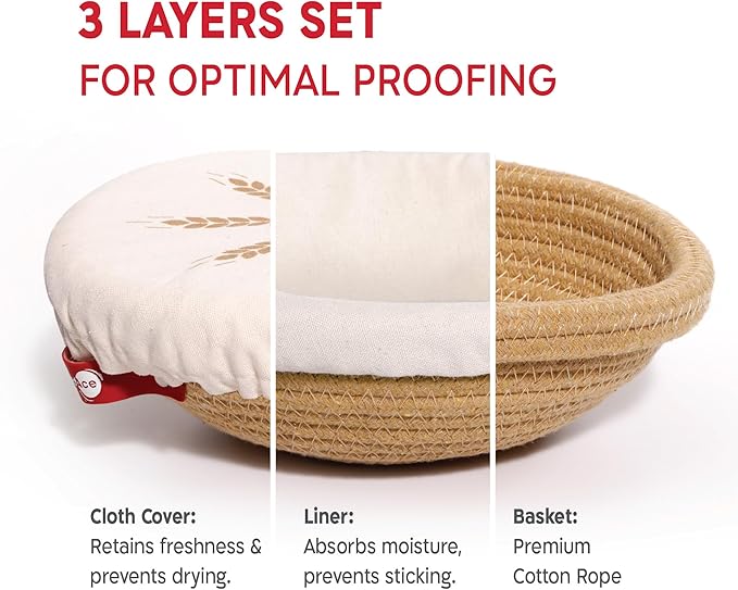 KneadAce Cotton Rope Banneton Proofing Basket & Bread Slings Set Of 2 x Round
