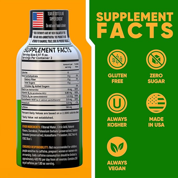 B12 Mixed Berry Extra Strength Energy Shot 8 pk – 260mg Natural Caffeine B12 B6 – Energy & Vitality Support – 2 Servings Sugar Free Zero Calorie Green Tea B-Vitamins Electrolytes Vegan – 1.93 fl oz
