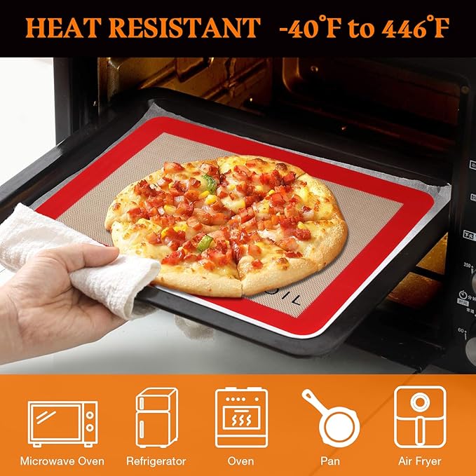Silicone Baking Mats Quarter Sheet 3 Pack - BPA Free Reusable Non-Stick Silicone Baking Sheets for Oven Cookies Macarons Pizza - Induction Cooktop Protector, Cooking Essentials Kitchen Accessories