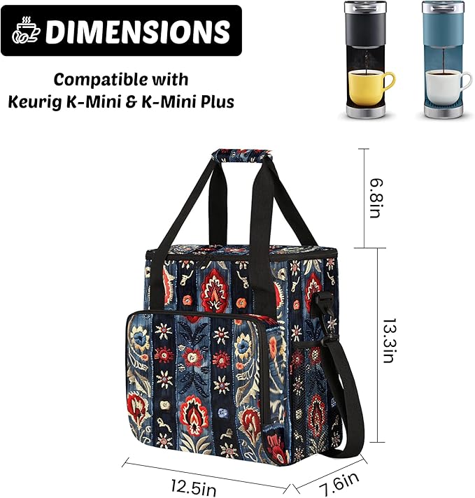 Coffee Maker Travel Bag Compatible with Keurig K-Mini,Single Serve Coffee Brewer Carrying Case Compatible for K-Mini Plus with Multiple Pockets for K-Cup Pods(Bag Only)