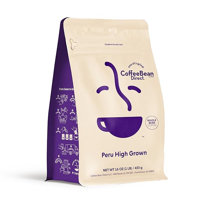 Coffee Bean Direct Peru High Grown, Whole Bean Coffee, Light Roast, 1 Pound Bag (Pack of 1)