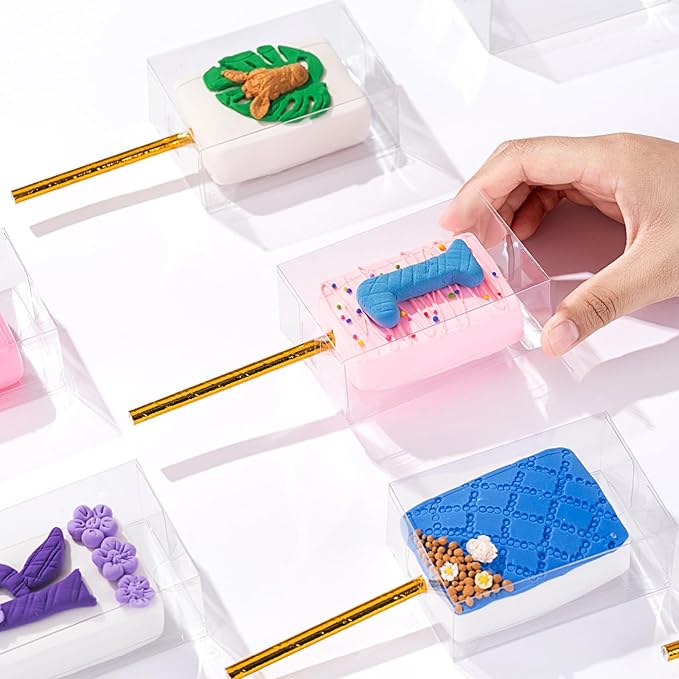 RomanticBaking 50 Pack 3.5"x 2.4"x 1.38" Rice Krispie Treat Boxes Cakesickle Boxes Macaron Boxes Treat Boxes for Bridal Shower Birthday Party Wedding