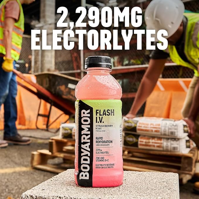 BODYARMOR Flash I.V. Electrolyte Beverage, Tropical Punch, Hydration Drink with Coconut Water For Rapid Rehydration, Post Workout Recovery, 20 Fl Oz (Pack of 12)
