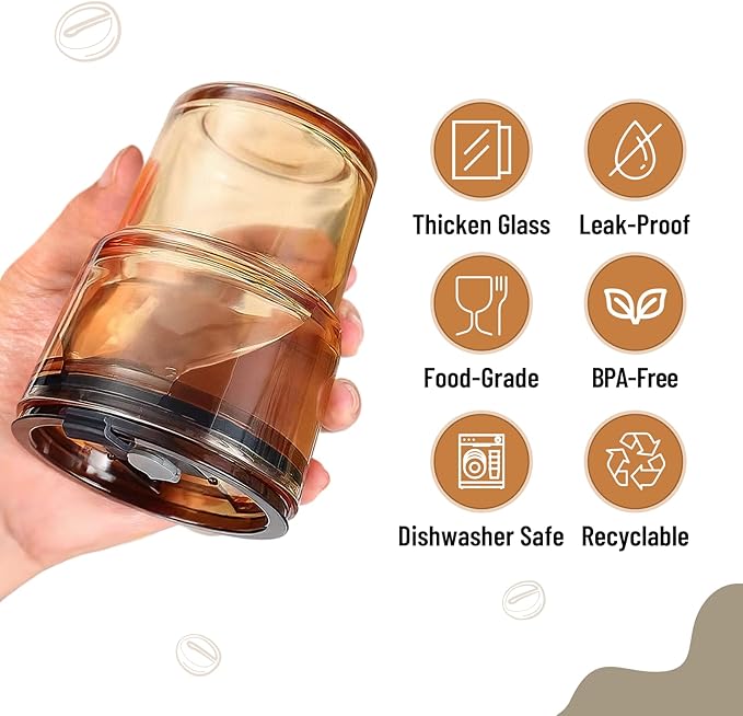 13 oz Glass Tumbler with Glass Straw and Lid, Leak-Proof Reusable Travel Cup for Iced Coffee, Tea, Matcha, Fruit Juice – Thick Wall Clear Water Bottle (Gray, 2 Pack)