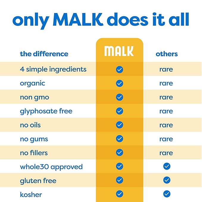 MALK Almond Milk Unsweetened Vanilla (32oz, Pack of 6) - Shelf Stable Organic Almond Milk Vanilla, Non GMO, Whole 30, Dairy Free, Vegan, Plant Based, No Gums or Fillers - Lattes Cereal Coffee Creamer