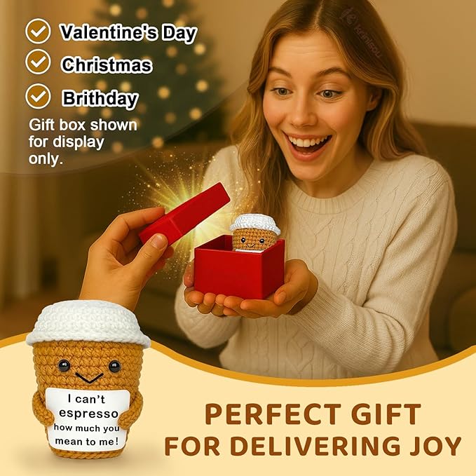 Coffee Lovers Gifts for Women Men, Positive Animals Crochet Espresso Coffee Cup Decor, Cute Funny Gift for Friends, Boyfriend, Girlfriend, Mom, Dad, Coworkers, Birthday Appreciation Present