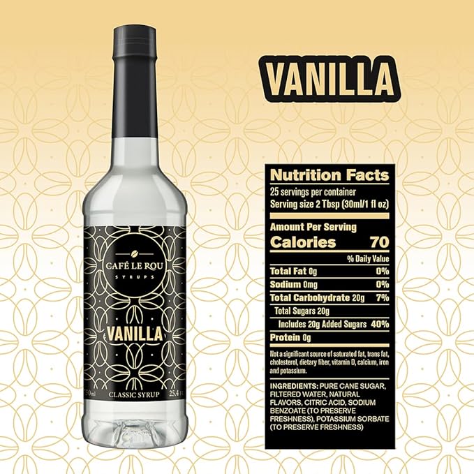 "NEW" Café Le Rou Vanilla Coffee Syrup - 25.4oz Cafe Flavoring Syrup (Vanilla, 2-pack) Includes 2 Coffee Syrup Dispensers Flavoring Syrup for Coffee, Tea and