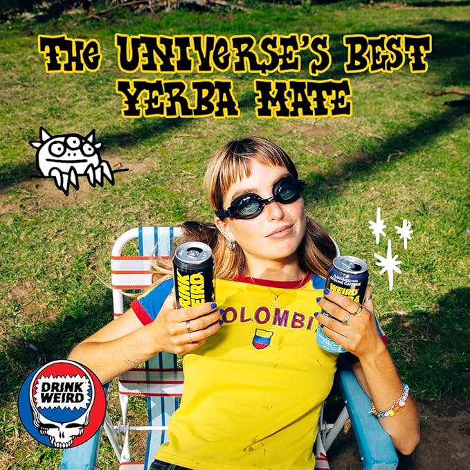 Drink Weird Organic Grateful Grapefruit Yerba Mate – 16oz Cans, 160mg Organic Caffeine, Pack of 12 – Grateful Dead Collab, Healthy Energy Drink Alternative