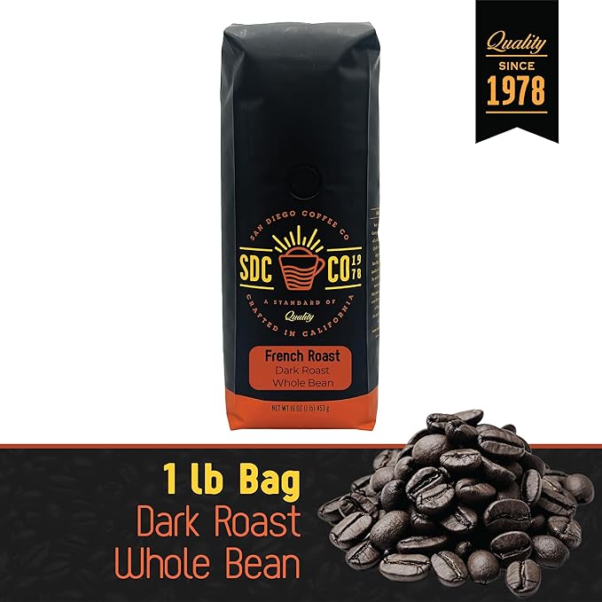 San Diego Coffee French Roast, Dark Roast, Whole Bean Coffee, 16-Ounce Bag Café en grano tostado
