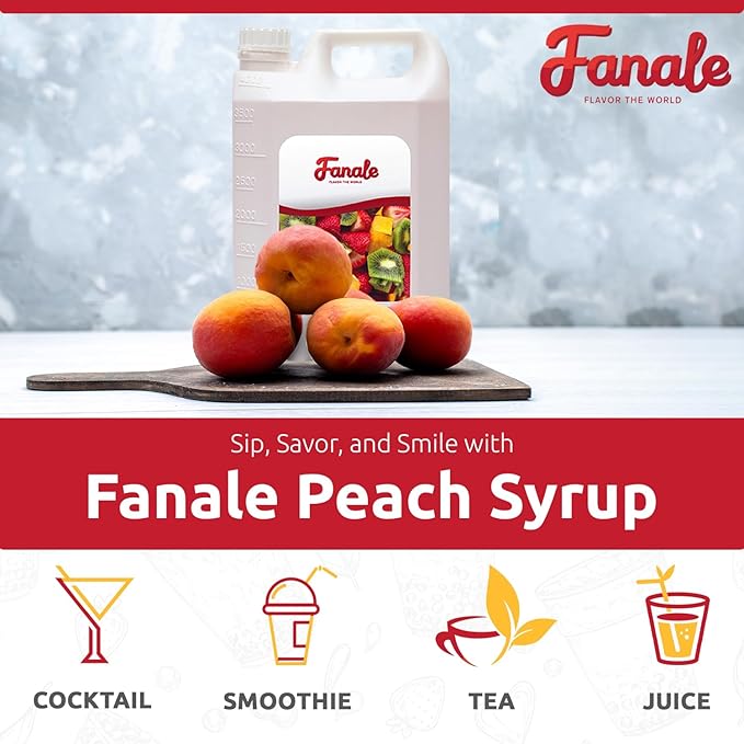 Fanale Premium Flavoring Concentrated Syrup for Bubble Tea 11 lb | Peach Flavor Syrup | for Boba Tea, Smoothies, Slushes, Desserts | 11lb | Pack of 4 | SRP040-CS