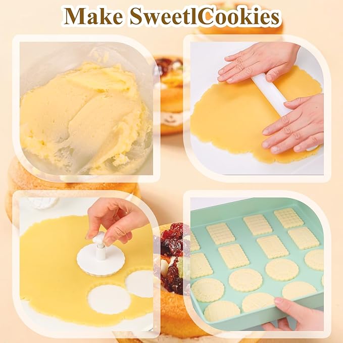 4 Pcs Cookie Press Mold, Waffle Cookie Stamp Mold, With Cute Cat Paw Shaped Plunger Stamp, Easy to Use, for Treats DIY Baking, Cake, Pastry