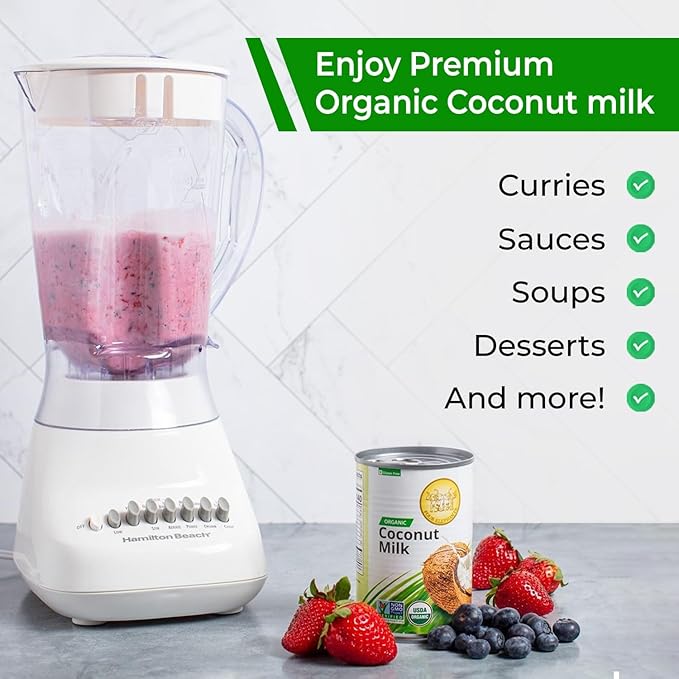 Four Elephants Unsweetened Organic Coconut Milk -13.5 Fl Oz (Canned Pack of 6) - Non-GMO, Gluten Free, USDA Organic, Kosher Certified, Easy Lid Opener