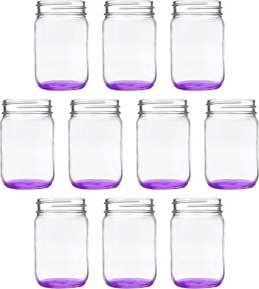 DISCOUNT PROMOS Decorating Mason Jars 12 oz. Set of 10, Bulk Pack - Glass Jars for Overnight Oats, Candies, Fruits, Pickles, Spices, Beverages - Purple