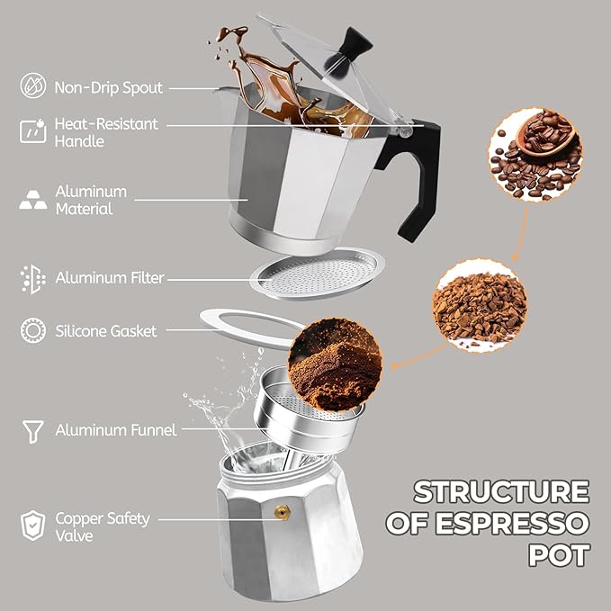 Aluminum 12 Cup 600ml Moka Pot Express Coffee Maker Stovetop Espresso Percolator Coffeemaker Italian Classic Style Brewing Greca Cafe Mocha Machine for Cafeteras Lover Camping Travel and Home Use 20oz