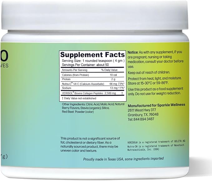Sparkle Wellness VERISOL Bioactive Hydrolyzed Collagen Peptides | Collagen Powder Supplement with Vitamin C for Skin, Hair & Nail Health | Skin Boost (Mixed Berry) [50-Serves]
