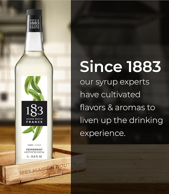 1883 Peppermint Syrup for Drinks, Made in France, 1 Liter Plastic Bottle (Pack of 2)