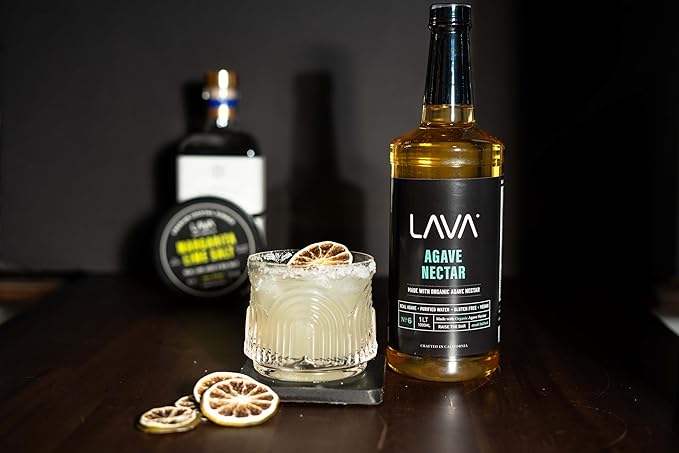 LAVA Premium Light Agave Nectar for Cocktails made with Raw Blue Organic Agave 33.8oz (1000ml). Natural sweetener, Non-GMO, Vegan, Gluten Free. Perfect for Margaritas, Tequila, or Mezcal Cocktails.