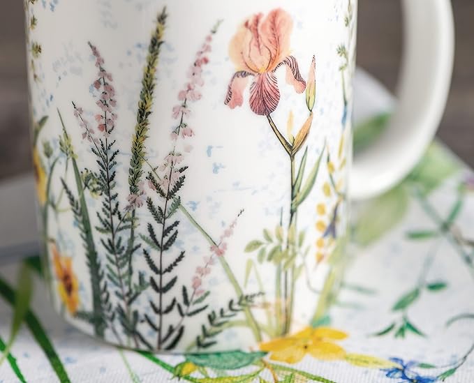 Maison d' Hermine Coffee Mug with Handles Fine Bone China Mugs Pack of Two Tea Cups for Hot Beverages Cappuccino Latte Home Restaurant Office Perfect for Gift (Fleurs De Mai, 12 Ounce)