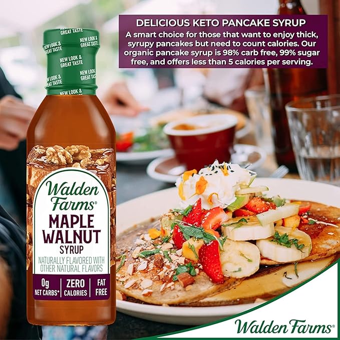 Walden Farms Maple Walnut Syrup – Perfect for Pancakes, Waffles, Desserts – Zero Calorie, Sugar-Free, Low Carb, Keto-Friendly, Gluten-Free, Vegan – 6-Pack, 12 oz Bottles