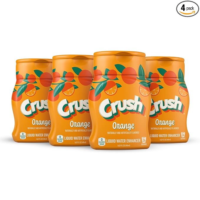 Crush, Orange, Liquid Water Enhancer – New, Better Taste! (4 Bottles, Makes 96 Flavored Water Drinks) – Sugar Free, Zero Calorie