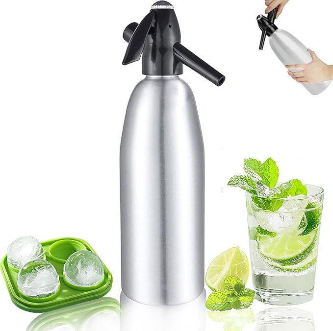 Soda Siphon,1L Soda Maker Portable Sparkling Water Maker for Home & Outdoor, Aluminium Carbonated Water Machines, Seltzer Water Maker for Making Soda,Cocktails, Use 8g CO2 Cartridges (Not Included)