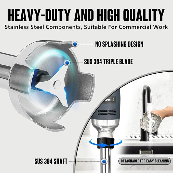 VONCI 18inch Commercial Immersion Blender Detachable Shaft, 350W, 500W & 750W Compatible, Stainless Steel Removable Shaft.
