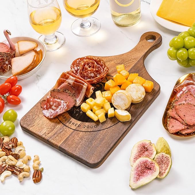callie Personalized Cutting Board with Photo & Text & Date, Wooden Cutting Board Cheese Serving Tray with Handle, Housewarming Gifts (S, M, L)