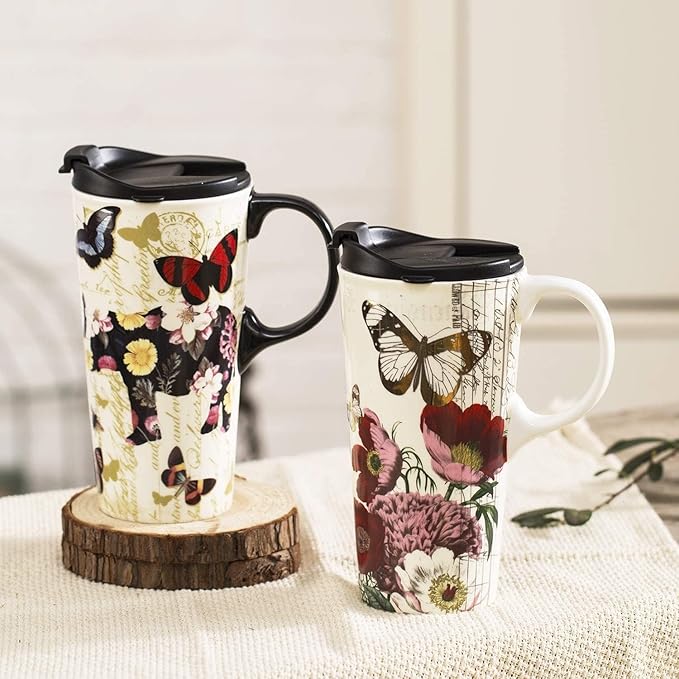 Topadorn Ceramic Travel Mug 17 oz. Coffee Latte Cup with Sealed Lid and Gift Box, Perfect for Coffee and Tea, 2 pack