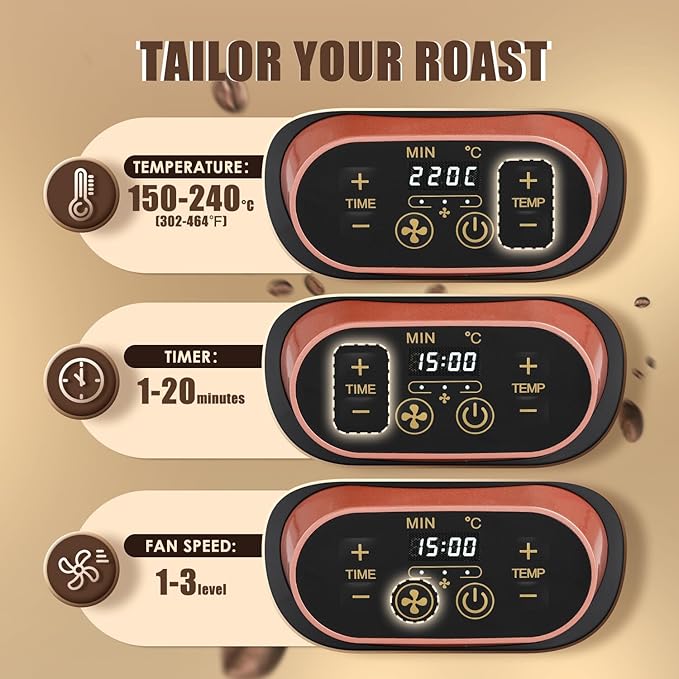Huanyu Coffee Bean Roaster 100g with Timer Coffee Roasters for Home Use with Adjustable Heating and Cool Setting Electric Roaster 1500w 110v