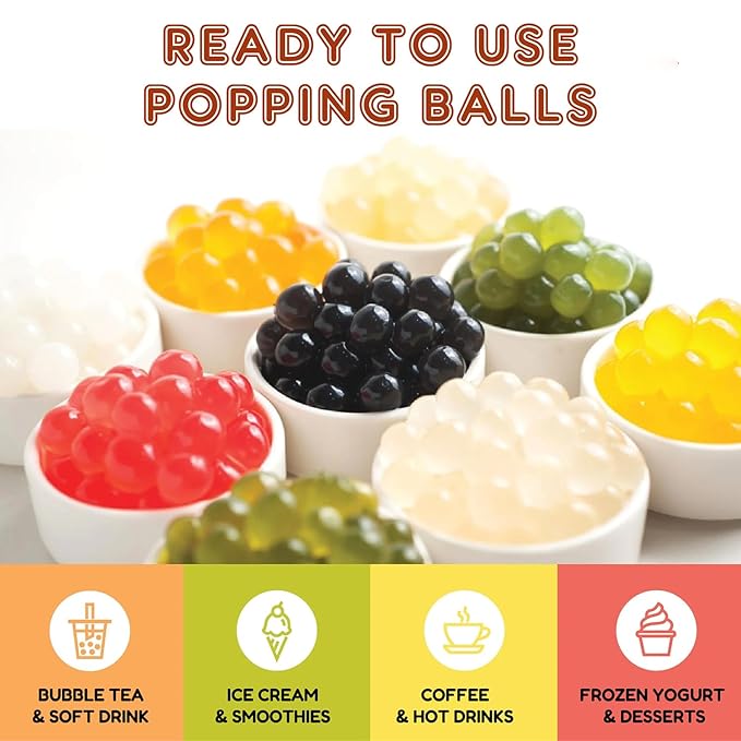 Fanale Peach Popping Boba Pearls, Vegan, Non GMO, Gluten Free, Fat Free, Perfect for Bubble Tea, Smoothies, Ice Cream, Desserts, and Beverages.