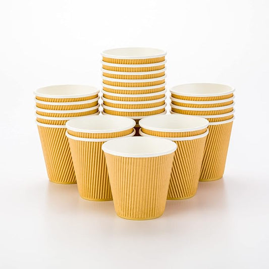 Restaurantware 8 Ounce Double Wall Disposable Coffee Cups, 25 Insulated Kraft Paper Tumblers Ripple Wall Design, Lids Available and Sold Separately, for Hot Drinks like Tea, Hot Chocolate