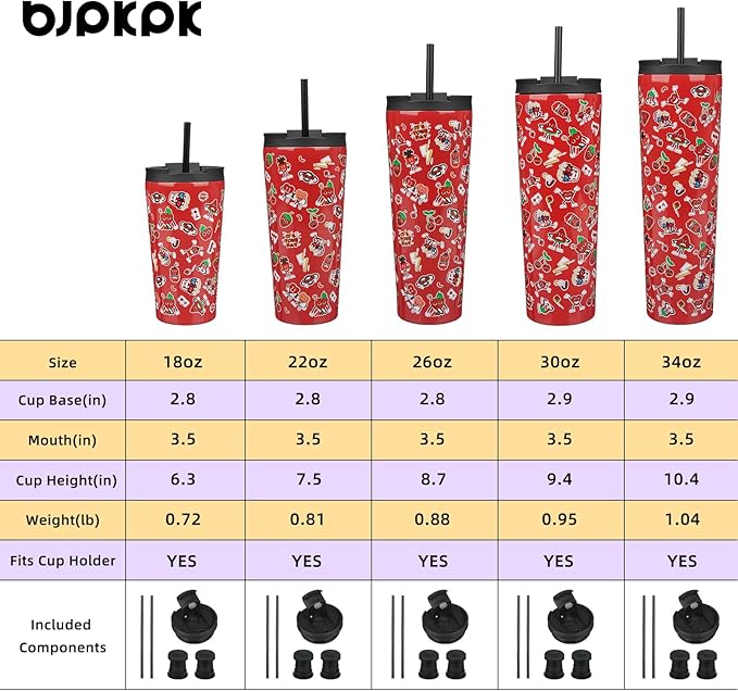 BJPKPK 22oz Tumbler With lid And Straw Stainless Steel Travel Coffee Mug Insulated Tumblers Cups,Passionate Red