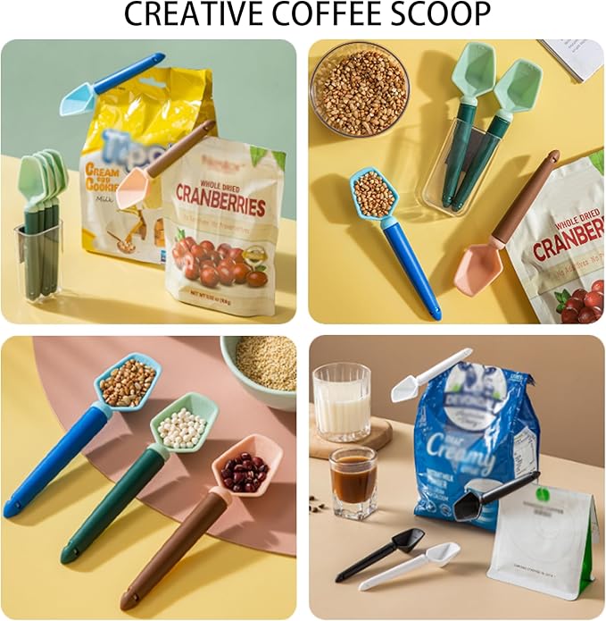 2 SET of 8 PCS Multi-functional sealing clip with measuring spoon Magnetic Coffee Measuring Spoon Sealing Clips with Wall Container Mount, PP materia, Deep Bowl Design (White)