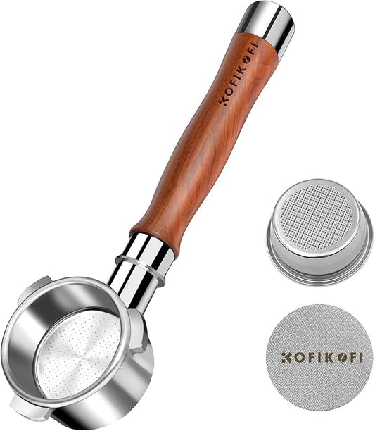 54mm Bottomless Portafilter 3 Ears, Bottomless Naked Portafilter Compatible with Breville/Sage Barista Express BES870/876/878/880/881/450/500/810/840, with Puck Screen and 18g Filter Basket - Rosewood