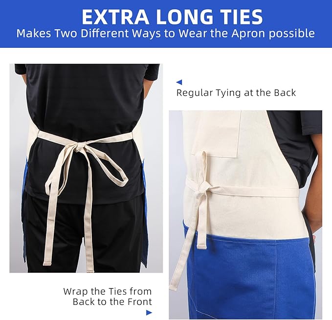 Chef Apron Unisex Two-Tone Professional Kitchen Bib Apron with 2 Pockets Cooking, Grilling, and Baking Gift