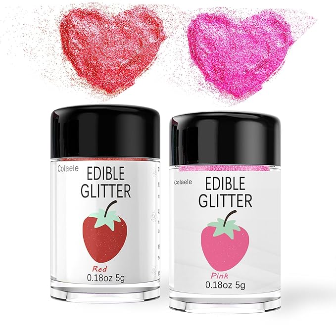 Red Pink Edible Glitter Glimmer Powder for Cakes Drinks - Valentine's Colaele 5 grams Food Grade Luster Dust Metallic Food Decorating Sprinkle Disco Brew Dust for Cake Chocolate Decorations,Vegan