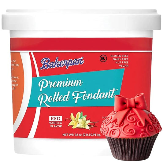 Bakerpan Premium Rolled Red Fondant for Cake Decorating - 2 Pounds, Vanilla Flavor
