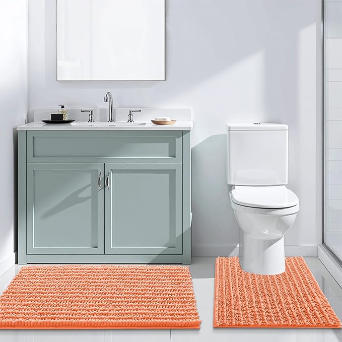 Arotive Luxury Chenille Bathroom Rug Mat, Extra Soft Thick Absorbent Shaggy Bath Rugs, Non-Slip Machine Wash Dry, Plush Bath Mats for Bathroom, Shower and Tub, 47x24, Coral