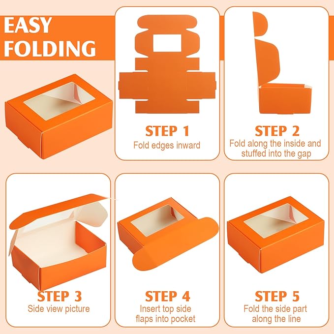 Zonon 30 Pcs Soap Boxes for Homemade Packaging, Mini Kraft Treat Boxes with Window for Bakery Candy Soap Making Gift Packaging(3.7 x 2.6 x 1.37 Inch,Orange)