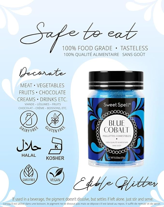 Sweet Spell Edible Glitter (15g) - Shimmer Sparkles for Drinks, Cakes, Cocktails - 100% Edible & Food Grade Glitter, Vegan, Gluten-Free (Blue)