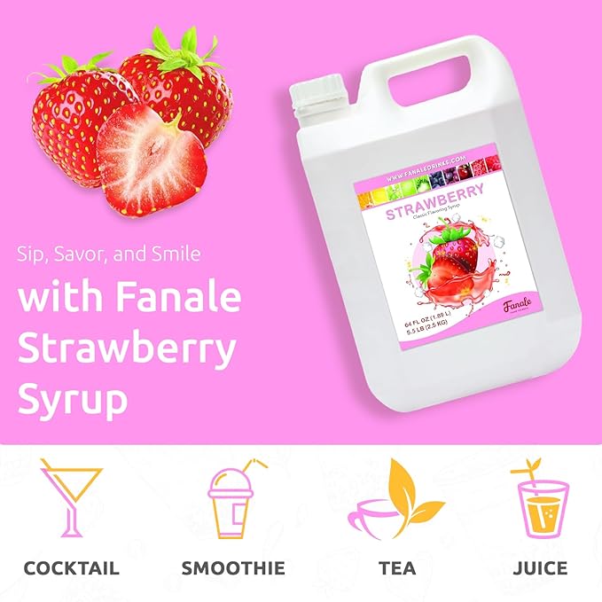 Fanale Premium Flavoring Concentrated Syrup for Bubble Tea | Strawberry Flavor Syrup | for Boba Tea, Smoothies, Slushes, Desserts | 5.5 pound Pack of 6 | SRP501-CS