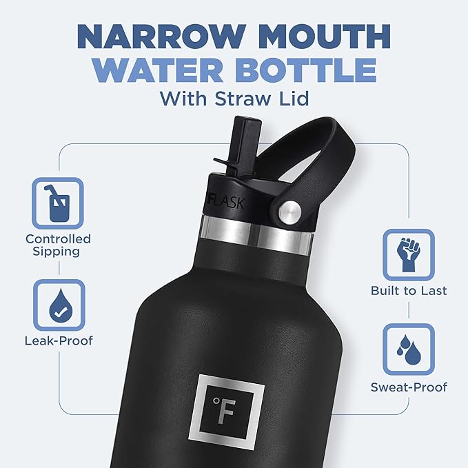 IRON °FLASK Camping & Hiking Hydration Canteens - 3 Lids (Narrow Straw Lid) Leak Proof Vacuum Insulated Stainless Steel - Hot & Cold Double Walled Sports Water Bottle - Aurora, 32 Oz