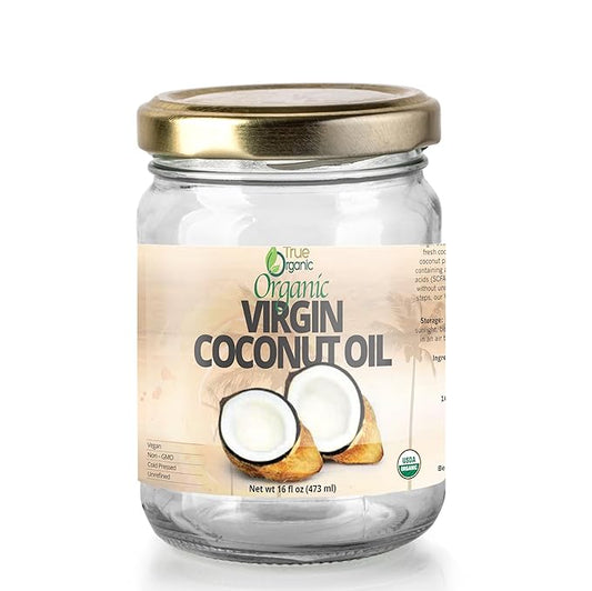 True Organic Virgin Coconut Oil 16 Fl Oz |Unrefined, Cold-Pressed Extra Virgin Coconut Oil | USDA Organic and Kosher |Cooking Oil.