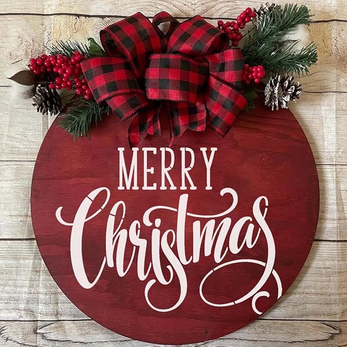 Christmas Stencils 12” Christmas Stencil for Wood Round Xmas Stencil for Painting Holiday Stencils Merry Christmas Holy Night Drawing Templates for Door Hanger Porch Wreath Home Decor