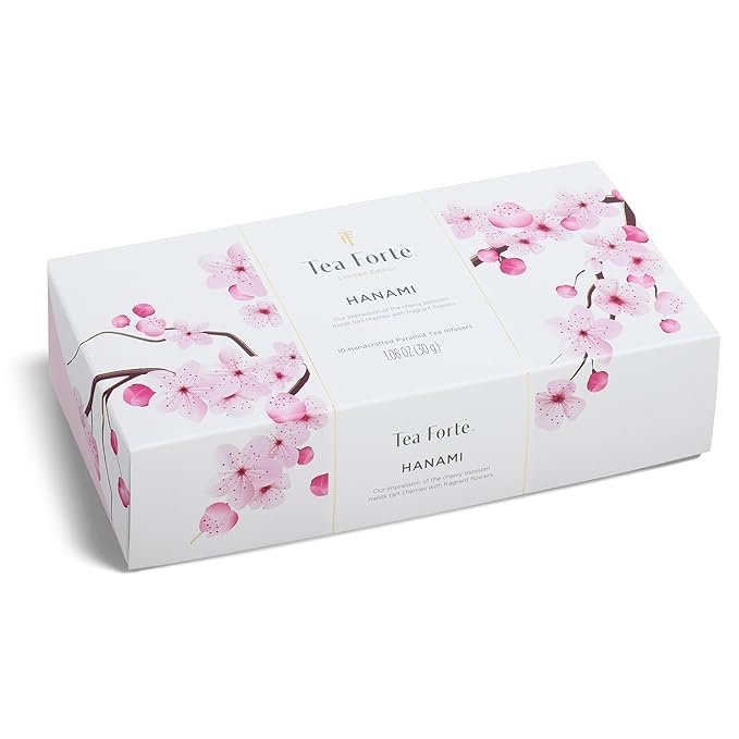 Tea Forte Cherry Blossom Organic Green Tea, Petite Presentation Box Tea Gift Set Sampler with 10 Handcrafted Pyramid Tea Infusers