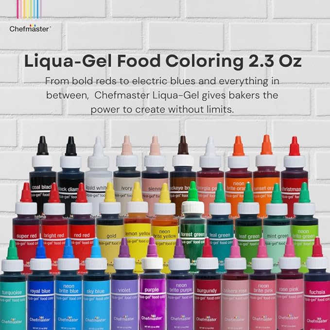 Chefmaster Bright Red Liqua-Gel® Food Coloring | Vibrant Color | Professional-Grade Dye for Icing, Frosting, Fondant | Baking & Decorating | Fade-Resistant | Easy-to-Use | Made in USA | 2.3 oz