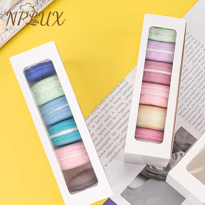 36 Pack Macaron Boxes for 5-7 Macarons Container Packaging Strawberry Candies Sweets Boxes with Sticker for Gift Giving (White)