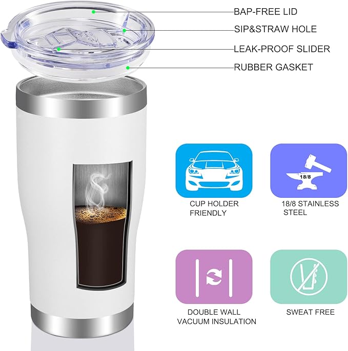 VEGOND 20oz Tumbler Stainless Steel Tumbler Cup with Lid And Straw Vacuum Insulated Double Wall Travel Coffee Mug(White 1 Pack)